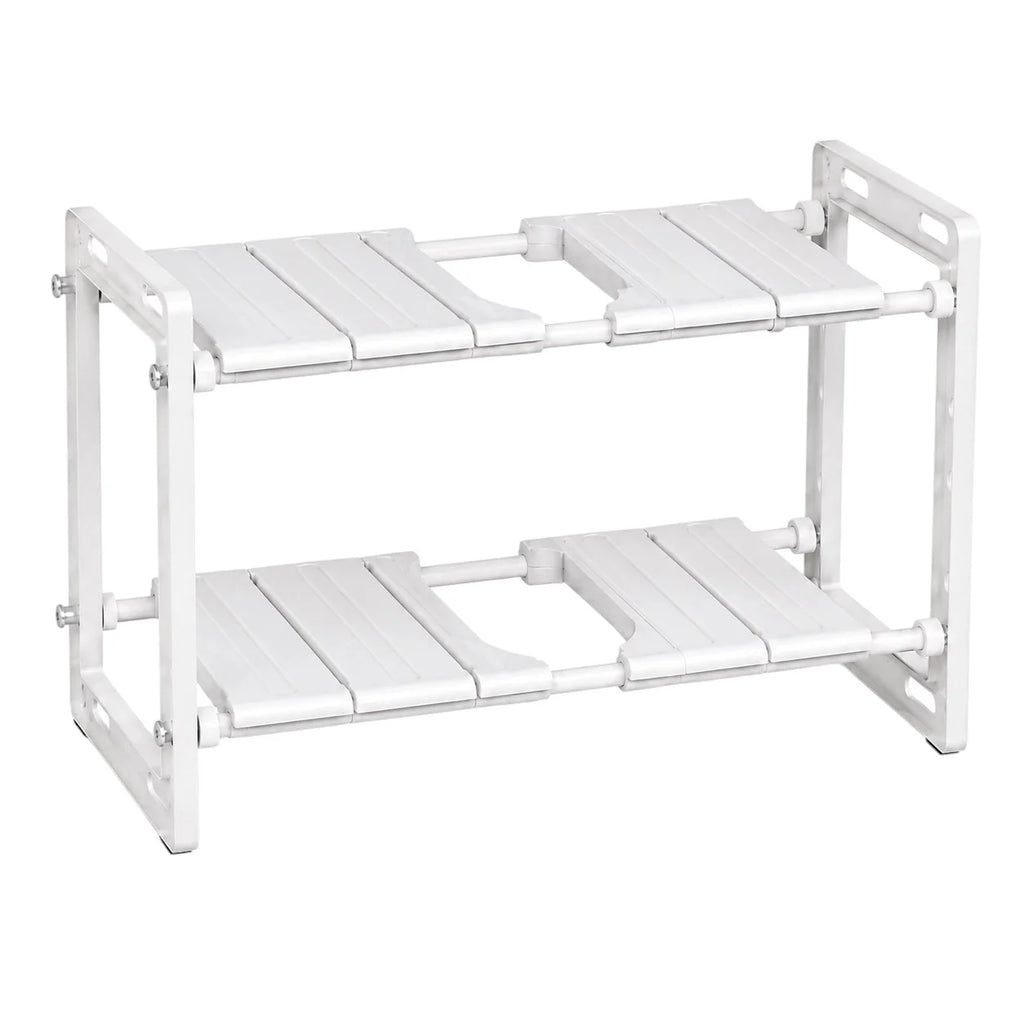 Adjustable 2-Tier Under-Sink Organiser Rack, White, 51-80 x 26 x 38 cm